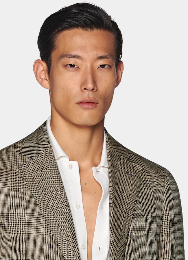 SUITSUPPLY Summer Pure Linen by Baird McNutt, United Kingdom Mid Brown Checked Tailored Fit Havana Blazer