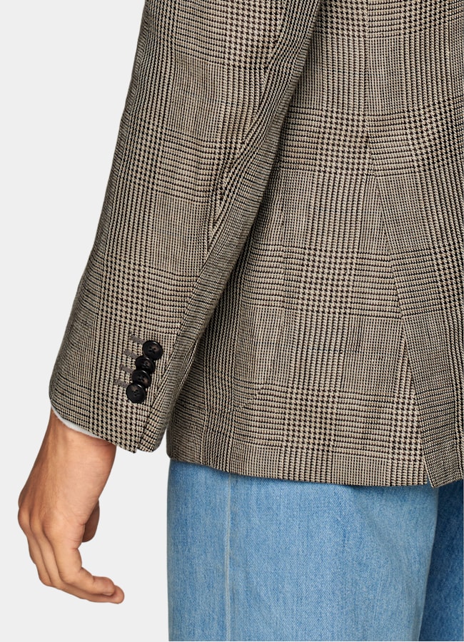 SUITSUPPLY Summer Pure Linen by Baird McNutt, United Kingdom Mid Brown Checked Tailored Fit Havana Blazer