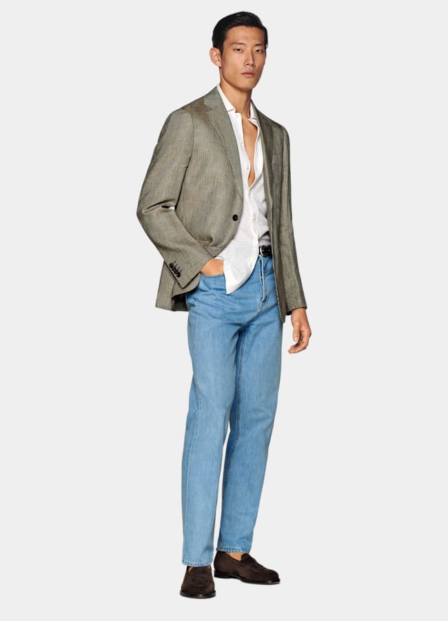 SUITSUPPLY Summer Pure Linen by Baird McNutt, United Kingdom Mid Brown Checked Tailored Fit Havana Blazer