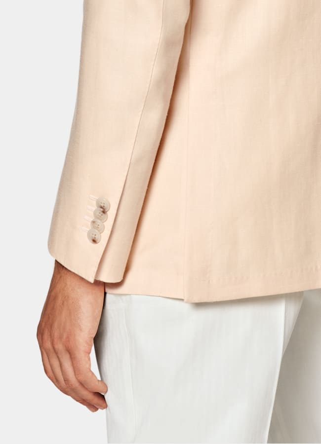 SUITSUPPLY All season Schurwolle Seide Leinen von Rogna, Italien Roma Sakko hellpink Fischgrätmuster Relaxed Fit