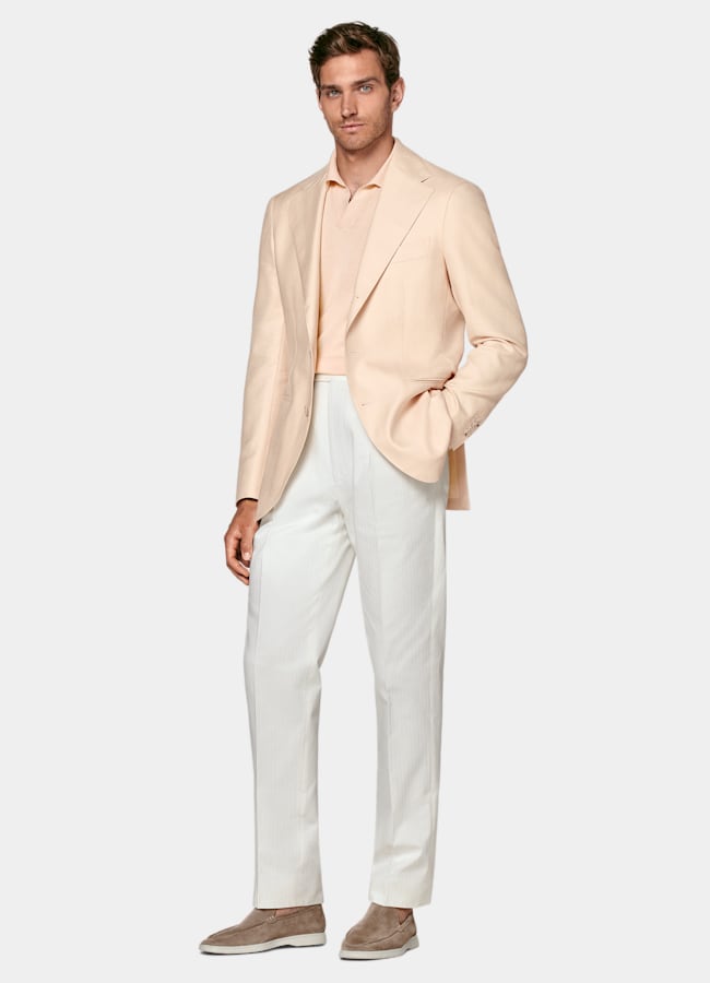 SUITSUPPLY All season Schurwolle Seide Leinen von Rogna, Italien Roma Sakko hellpink Fischgrätmuster Relaxed Fit