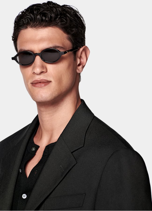 SUITSUPPLY All Season Wrinkle-Free 4-Ply Wool by Rogna, Italy Black Relaxed Fit Roma Suit Jacket