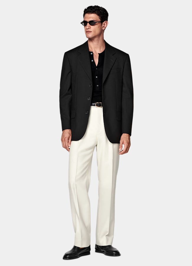 SUITSUPPLY All Season Wrinkle-Free 4-Ply Wool by Rogna, Italy Black Relaxed Fit Roma Suit Jacket