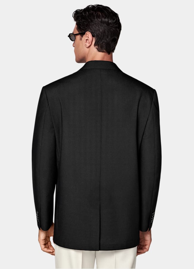 SUITSUPPLY All Season Wrinkle-Free 4-Ply Wool by Rogna, Italy Black Relaxed Fit Roma Suit Jacket