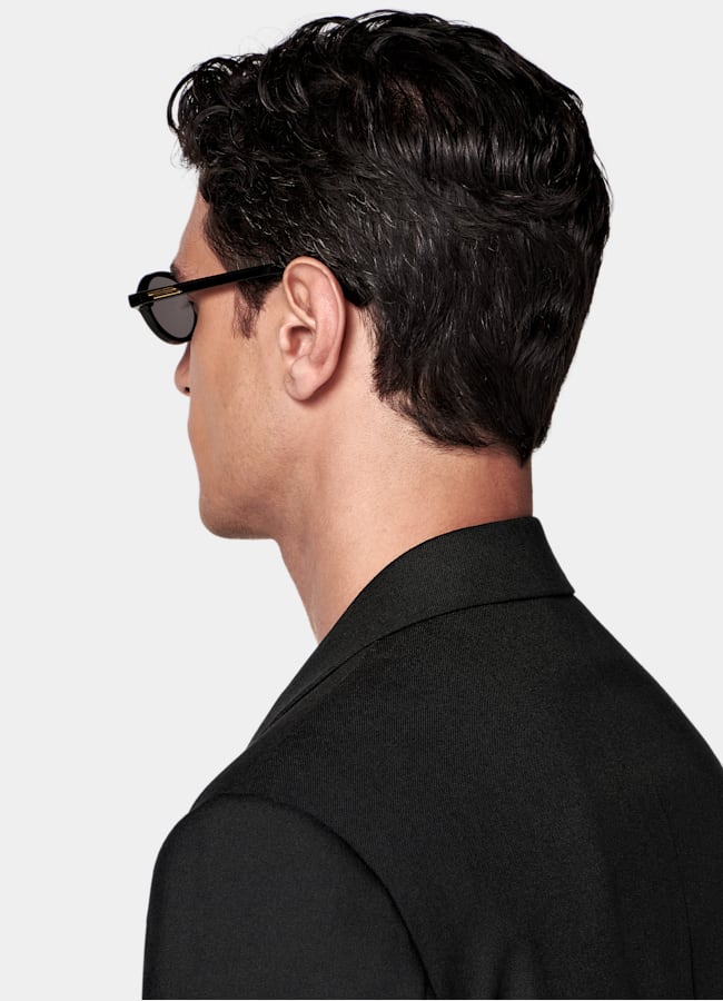 SUITSUPPLY All Season Wrinkle-Free 4-Ply Wool by Rogna, Italy Black Relaxed Fit Roma Suit Jacket