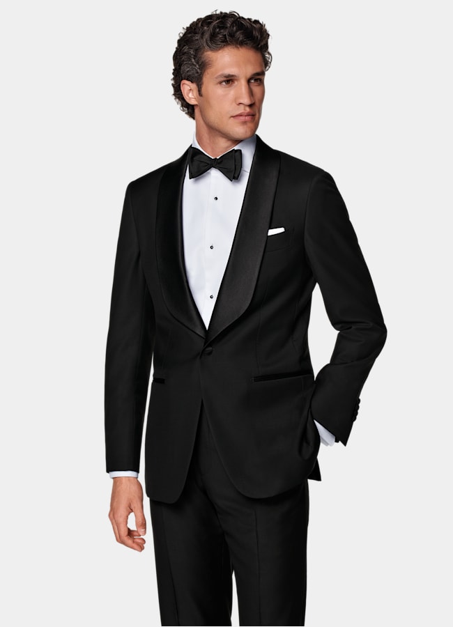 SUITSUPPLY All Season Pure S110's Wool by Vitale Barberis Canonico, Italy Black Tailored Fit Havana Dinner Jacket