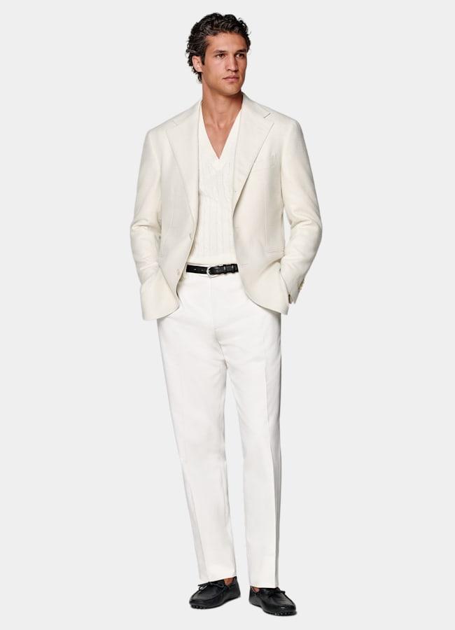 SUITSUPPLY Winter Schurwolle-Alpaka-Seide-Leinen-Mischung von Ferla, Italien Roma Sakko off-white Relaxed Fit