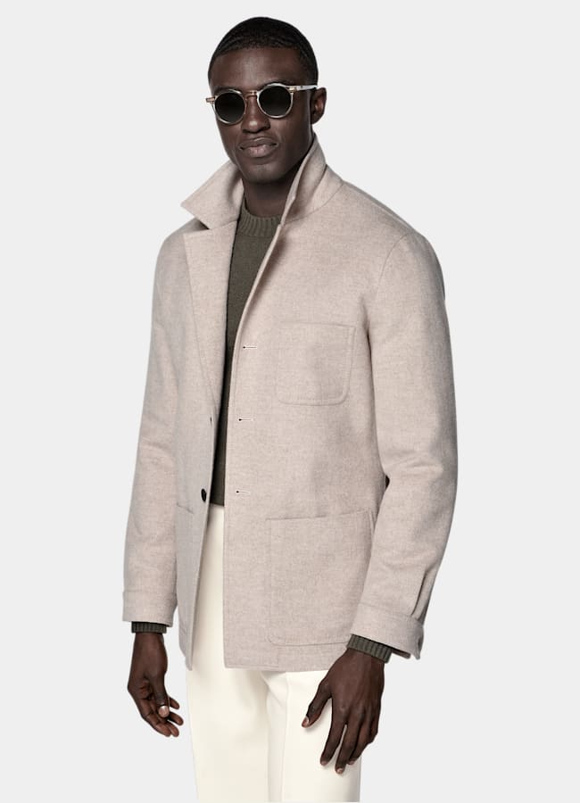 SUITSUPPLY Winter Pure Wool Sand Relaxed Fit Shirt-Jacket