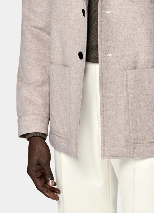 SUITSUPPLY Winter Pure Wool Sand Relaxed Fit Shirt-Jacket
