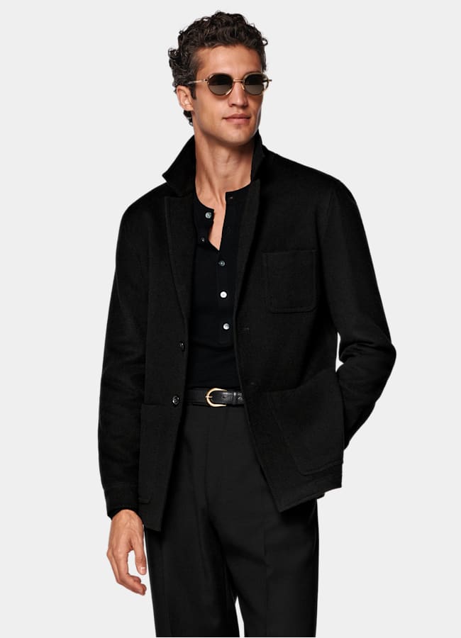 Black Relaxed Fit Shirt-Jacket in Pure Wool | SUITSUPPLY
