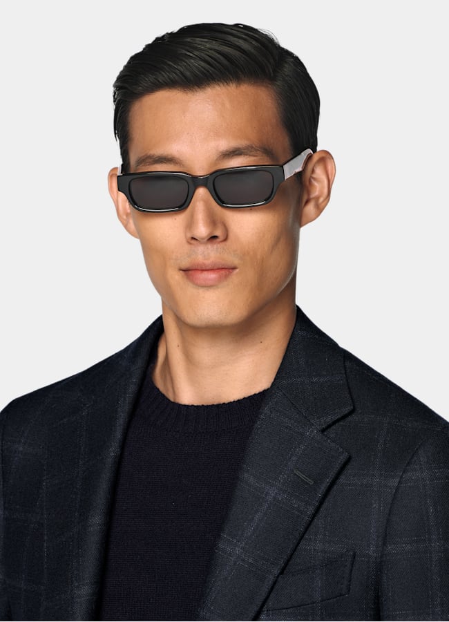 SUITSUPPLY Winter Wool Cashmere by E.Thomas, Italy Navy Checked Tailored Fit Havana Blazer