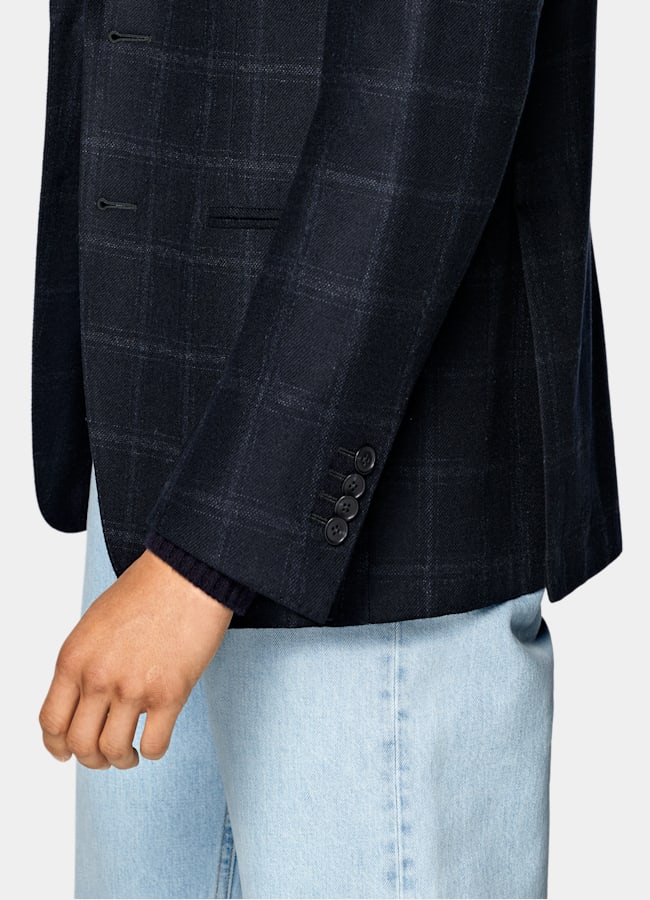 SUITSUPPLY Winter Wool Cashmere by E.Thomas, Italy Navy Checked Tailored Fit Havana Blazer