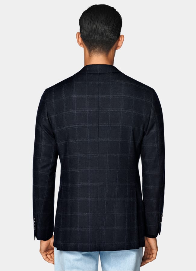 SUITSUPPLY Winter Wool Cashmere by E.Thomas, Italy Navy Checked Tailored Fit Havana Blazer