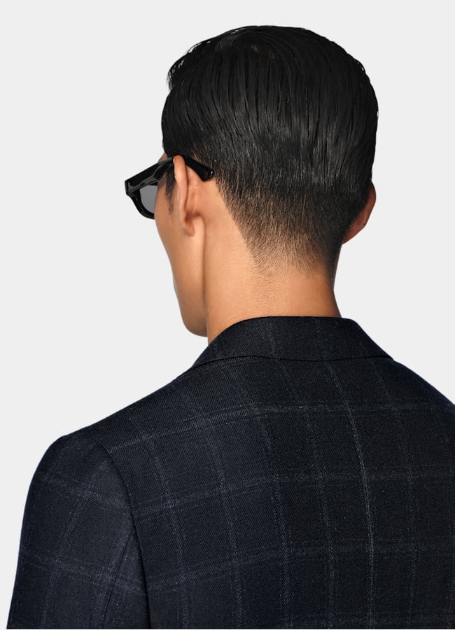 SUITSUPPLY Winter Wool Cashmere by E.Thomas, Italy Navy Checked Tailored Fit Havana Blazer