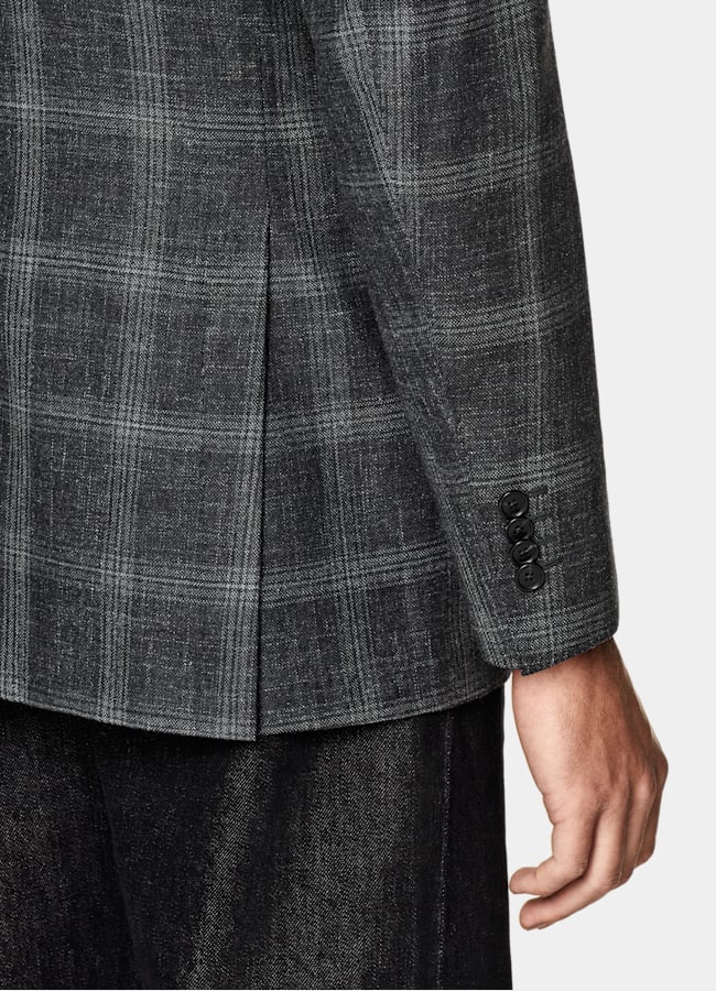 SUITSUPPLY All season Laine, soie et lin par Carlo Barbera, Italie Blazer Havana coupe Tailored gris à carreaux
