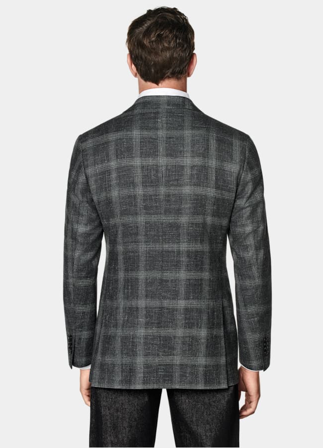 SUITSUPPLY All season Laine, soie et lin par Carlo Barbera, Italie Blazer Havana coupe Tailored gris à carreaux