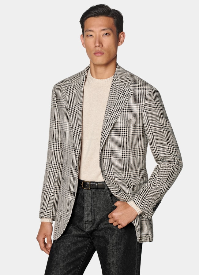 SUITSUPPLY Winter Wool Alpaca Silk by Ferla, Italy Black Checked Relaxed Fit Roma Blazer