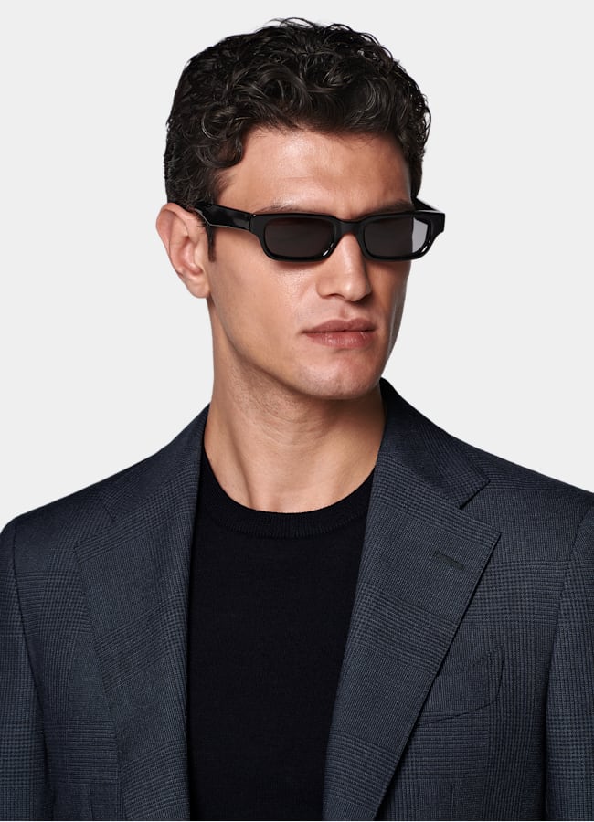 SUITSUPPLY All Season Wrinkle-Free Wool by Rogna, Italy Navy Checked Tailored Fit Havana Blazer