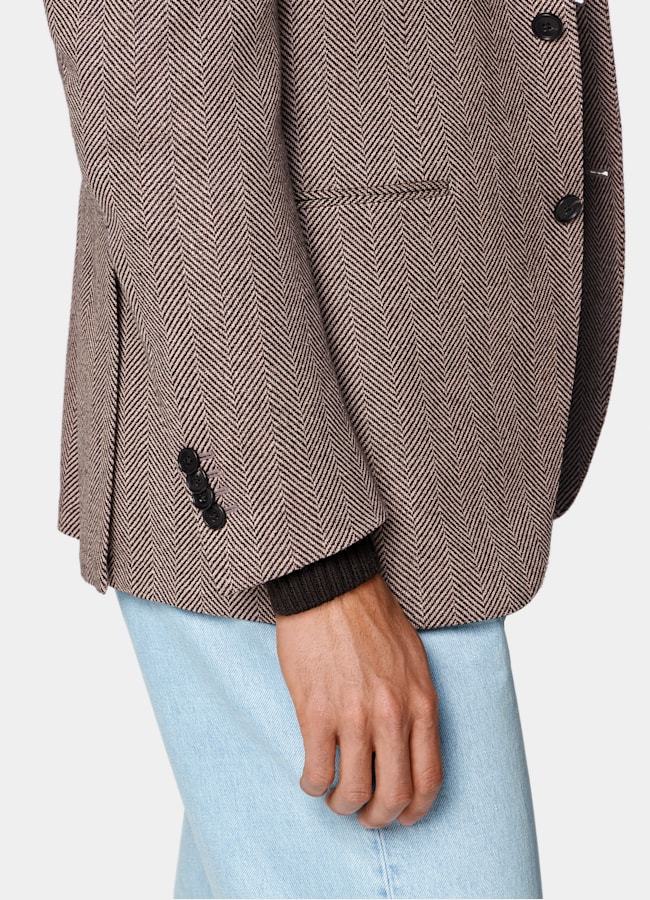 SUITSUPPLY Winter Wool Alpaca Silk by Ferla, Italy Pink Herringbone Relaxed Fit Roma Blazer