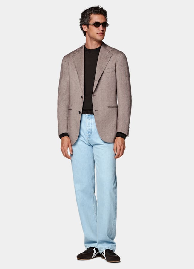 SUITSUPPLY Winter Wool Alpaca Silk by Ferla, Italy Pink Herringbone Relaxed Fit Roma Blazer