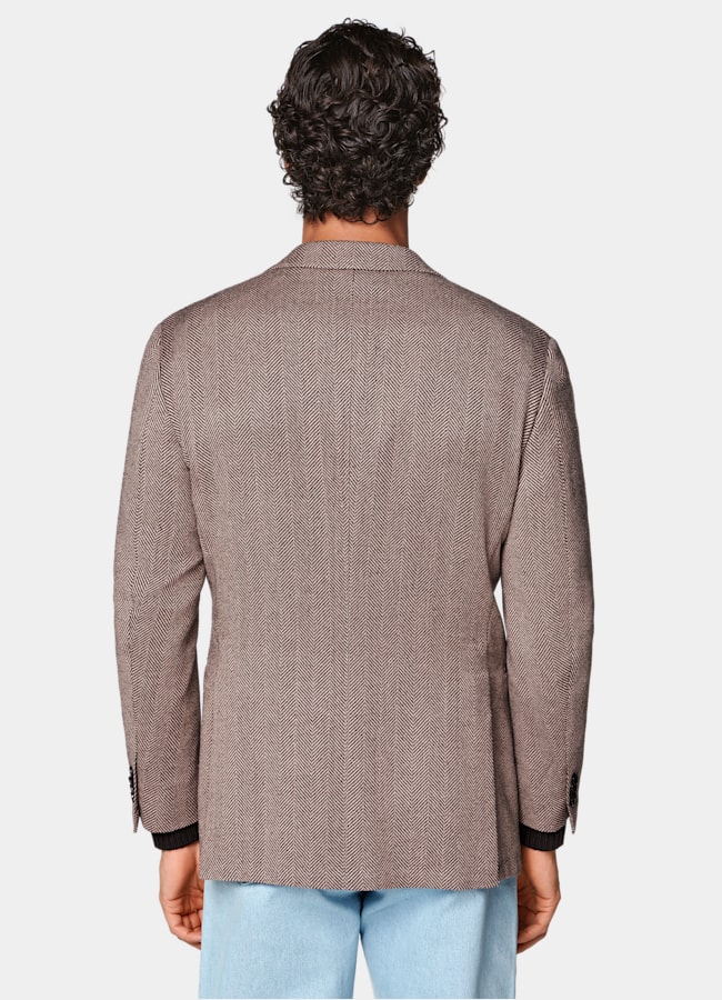 SUITSUPPLY Winter Wool Alpaca Silk by Ferla, Italy Pink Herringbone Relaxed Fit Roma Blazer
