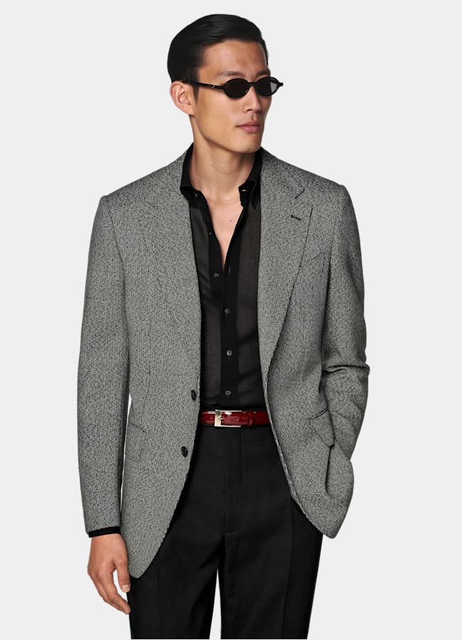 SUITSUPPLY Winter Pure Wool by Rogna, Italy Black Striped Tailored Fit Milano Blazer