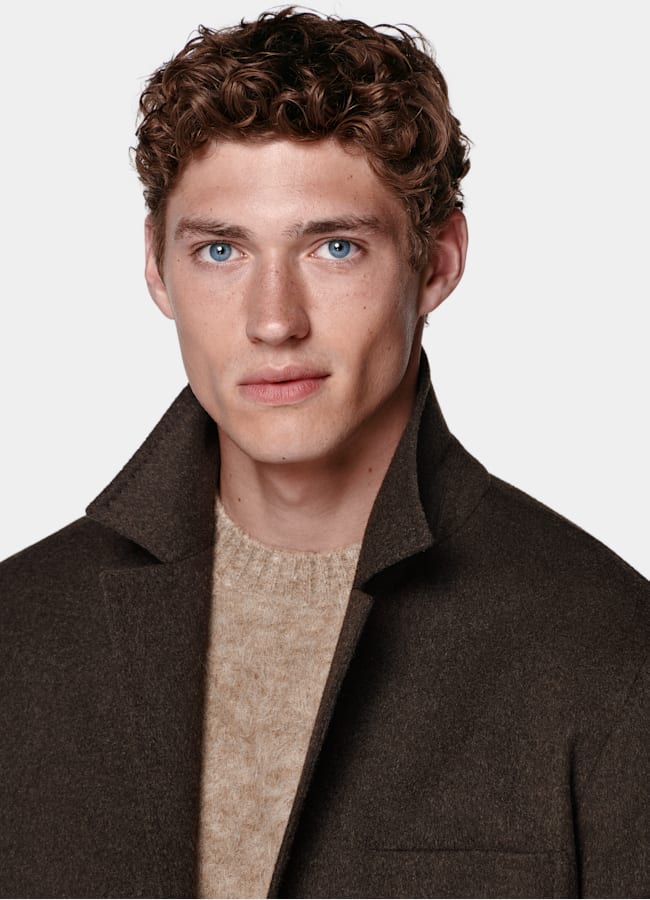 SUITSUPPLY Winter Pure Wool Dark Brown Relaxed Fit Shirt-Jacket