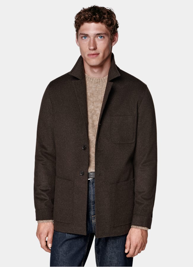 SUITSUPPLY Winter Pure Wool Dark Brown Relaxed Fit Shirt-Jacket