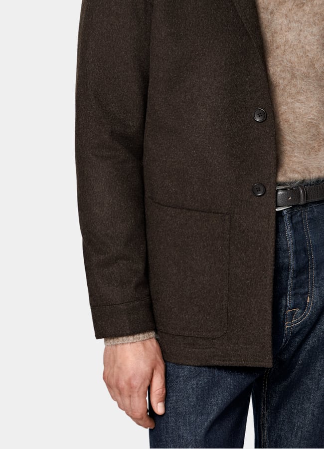 SUITSUPPLY Winter Pure Wool Dark Brown Relaxed Fit Shirt-Jacket