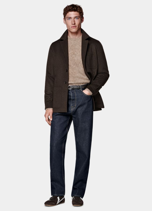 SUITSUPPLY Winter Pure Wool Dark Brown Relaxed Fit Shirt-Jacket