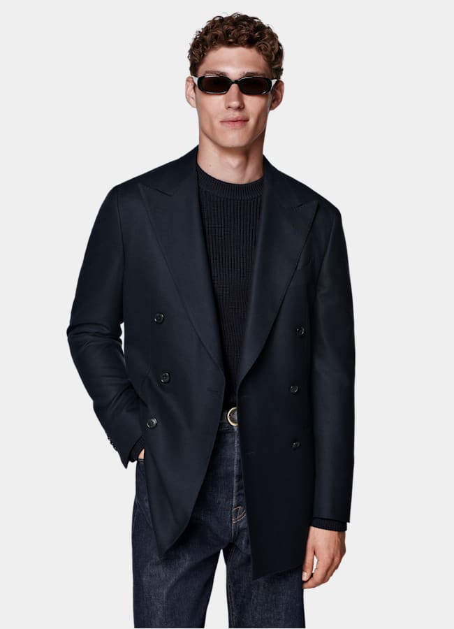 SUITSUPPLY Winter Wool Cashmere by E.Thomas, Italy Navy Tailored Fit Havana Blazer