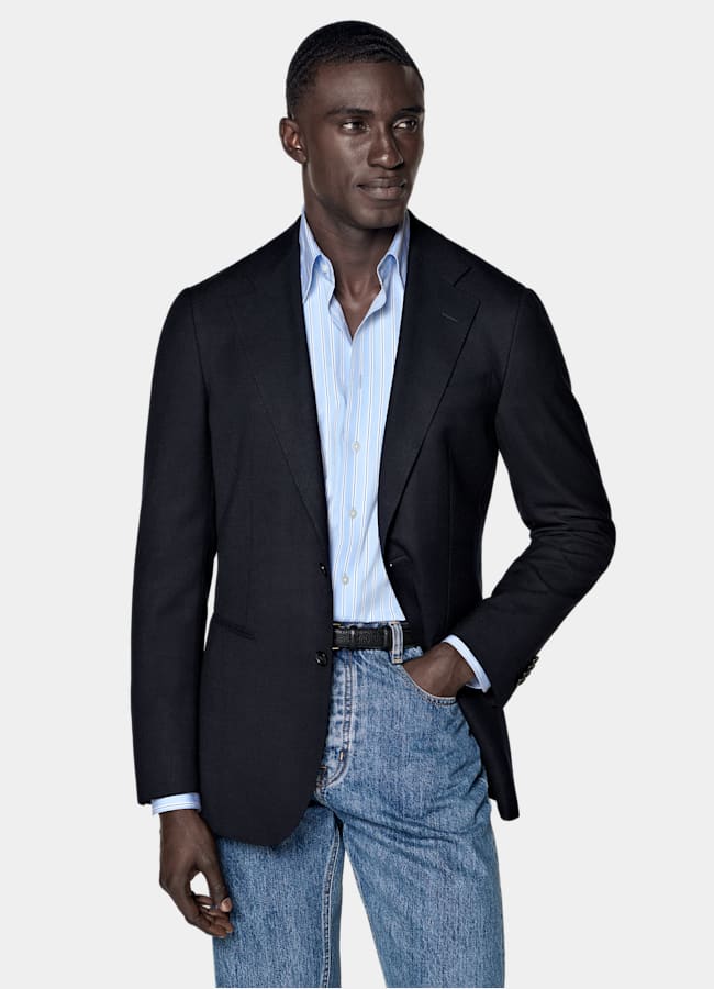 SUITSUPPLY All Season Pure Wool by Reda, Italy Navy Tailored Fit Havana Blazer