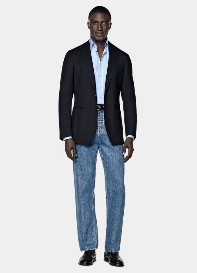 SUITSUPPLY All Season Pure Wool by Reda, Italy Navy Tailored Fit Havana Blazer