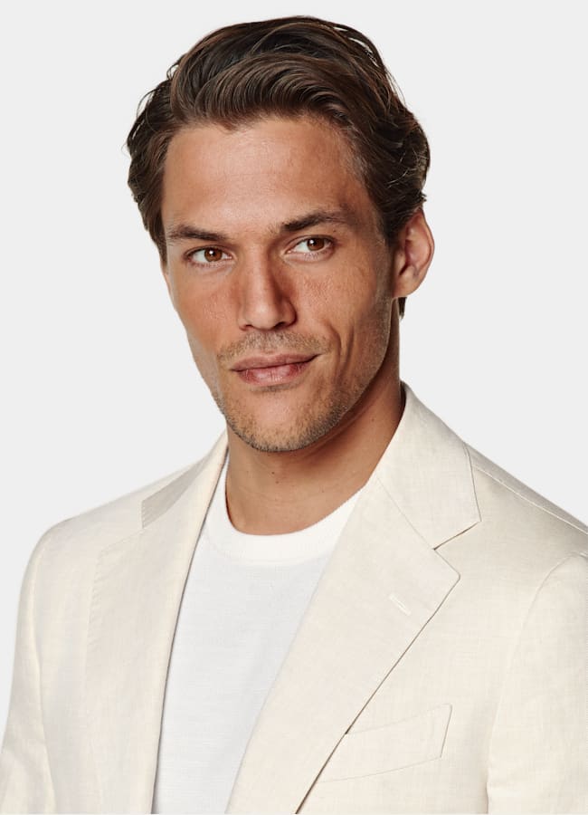 SUITSUPPLY Verano Lino y algodón de Di Sondrio, Italia Blazer de traje Havana arena corte Tailored