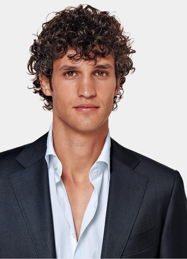 SUITSUPPLY All Season Pure S110's Wool by Vitale Barberis Canonico, Italy Navy Tailored Fit Lazio Suit Jacket