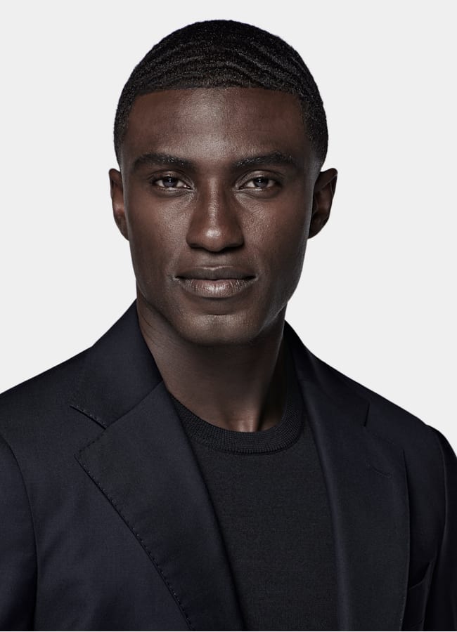 SUITSUPPLY All Season Pure S110's Wool by Vitale Barberis Canonico, Italy Navy Tailored Fit Havana Suit Jacket