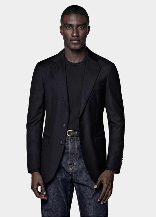 SUITSUPPLY All Season Pure S110's Wool by Vitale Barberis Canonico, Italy Navy Tailored Fit Havana Suit Jacket