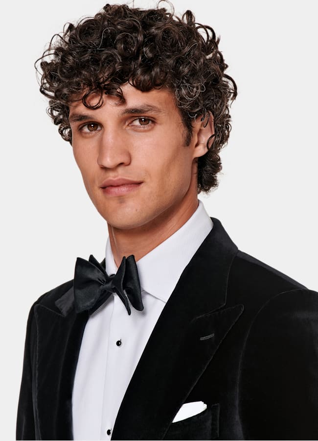 SUITSUPPLY Winter Stretch Cotton Velvet by Pontoglio, Italy Black Tailored Fit Lazio Dinner Jacket