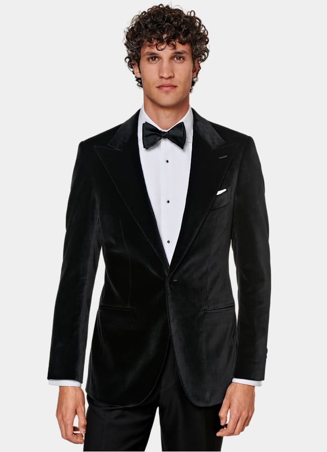 SUITSUPPLY Winter Stretch Cotton Velvet by Pontoglio, Italy Black Tailored Fit Lazio Dinner Jacket