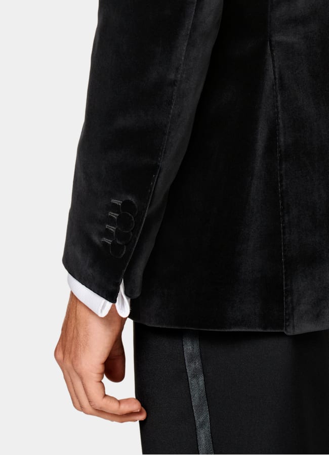 SUITSUPPLY Winter Stretch Cotton Velvet by Pontoglio, Italy Black Tailored Fit Lazio Dinner Jacket