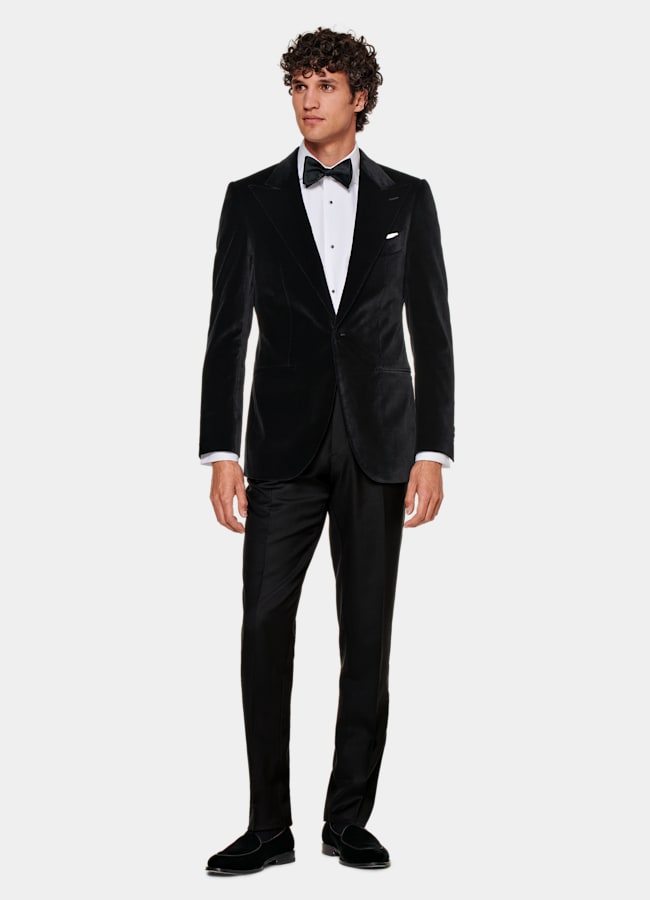 SUITSUPPLY Winter Stretch Cotton Velvet by Pontoglio, Italy Black Tailored Fit Lazio Dinner Jacket