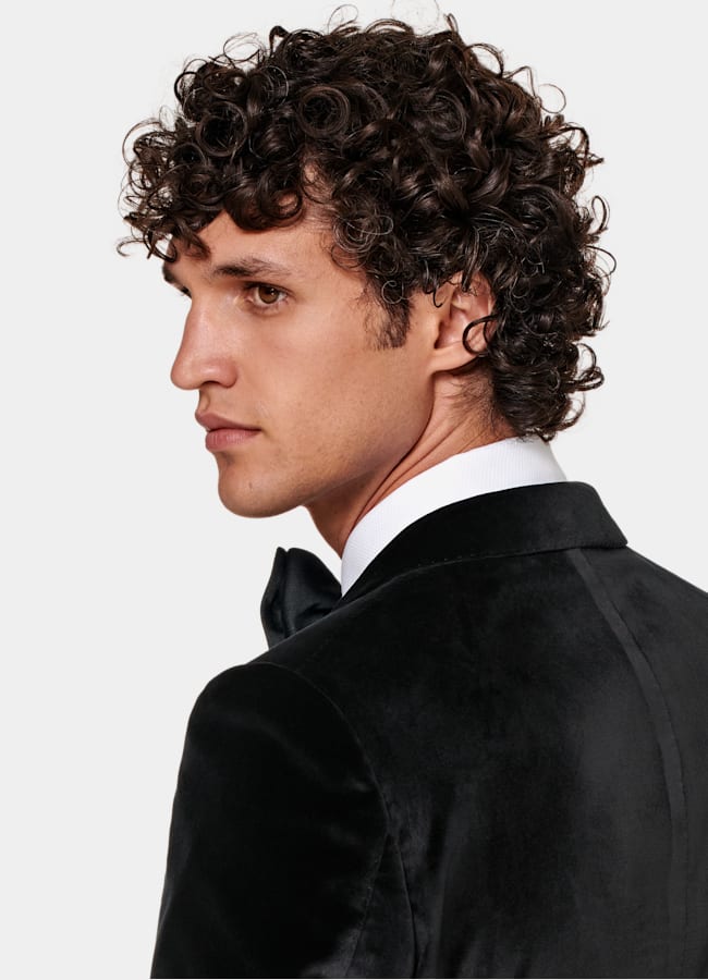 SUITSUPPLY Winter Stretch Cotton Velvet by Pontoglio, Italy Black Tailored Fit Lazio Dinner Jacket