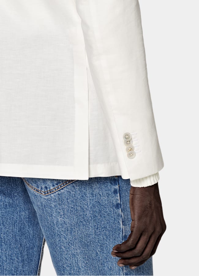 SUITSUPPLY Summer Linen Cotton by Di Sondrio, Italy Off-White Tailored Fit Havana Suit Jacket