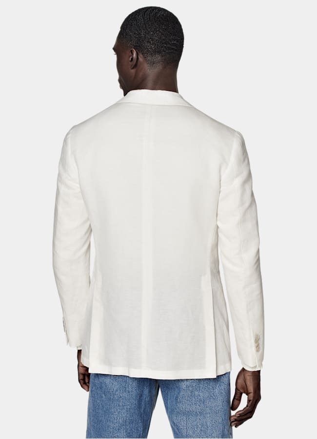 SUITSUPPLY Summer Linen Cotton by Di Sondrio, Italy Off-White Tailored Fit Havana Suit Jacket
