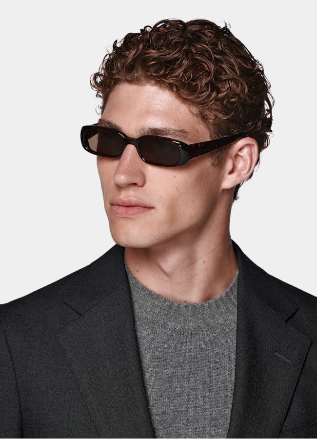 SUITSUPPLY All Season Wrinkle-Free 4-Ply Wool by Rogna, Italy Dark Grey Tailored Fit Havana Suit Jacket