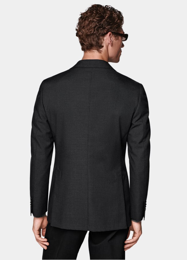 SUITSUPPLY All Season Wrinkle-Free 4-Ply Wool by Rogna, Italy Dark Grey Tailored Fit Havana Suit Jacket