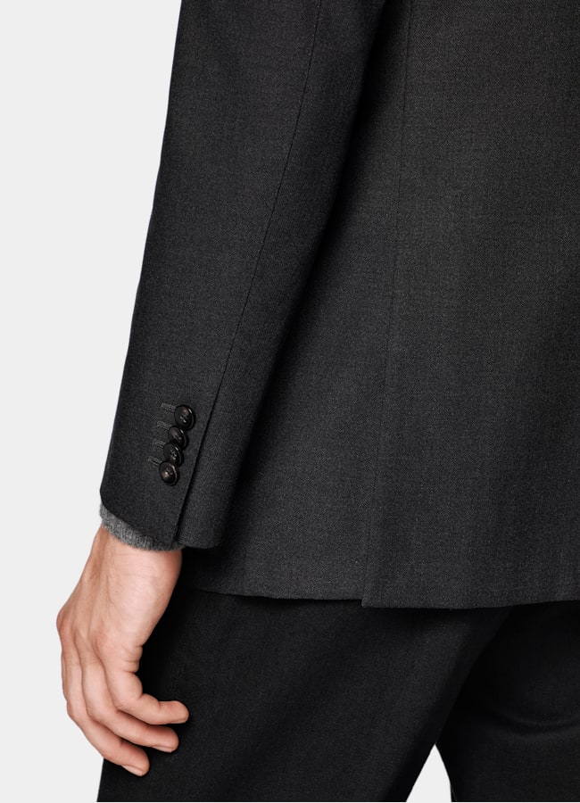 SUITSUPPLY All Season Wrinkle-Free 4-Ply Wool by Rogna, Italy Dark Grey Tailored Fit Havana Suit Jacket