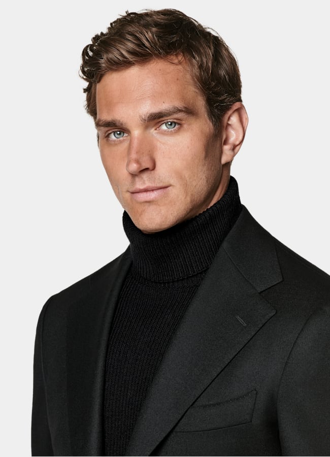 SUITSUPPLY Winter Pure S120's Wool Flannel by Vitale Barberis Canonico, Italy Black Relaxed Fit Roma Suit Jacket