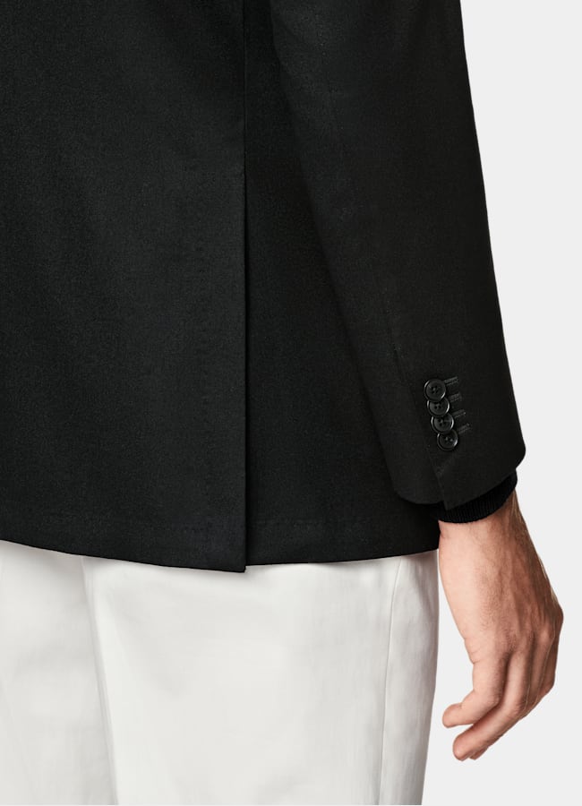 SUITSUPPLY Winter Pure S120's Wool Flannel by Vitale Barberis Canonico, Italy Black Relaxed Fit Roma Suit Jacket