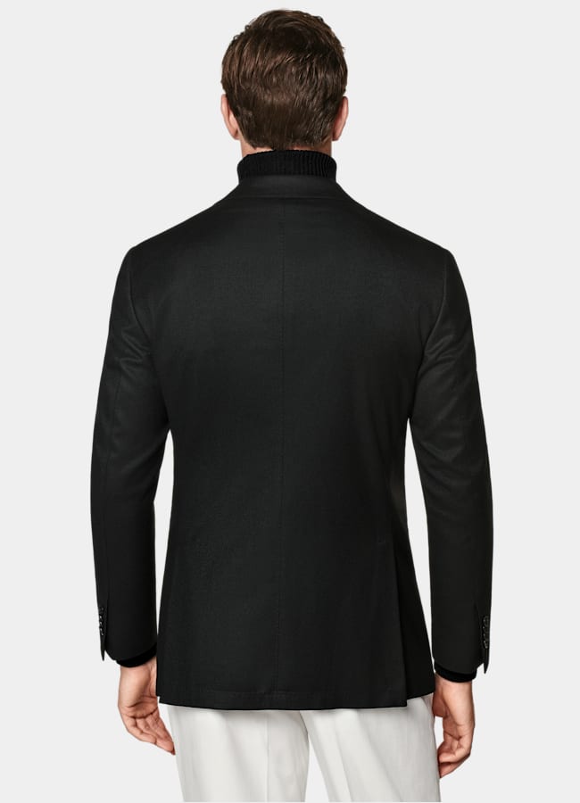 SUITSUPPLY Winter Pure S120's Wool Flannel by Vitale Barberis Canonico, Italy Black Relaxed Fit Roma Suit Jacket